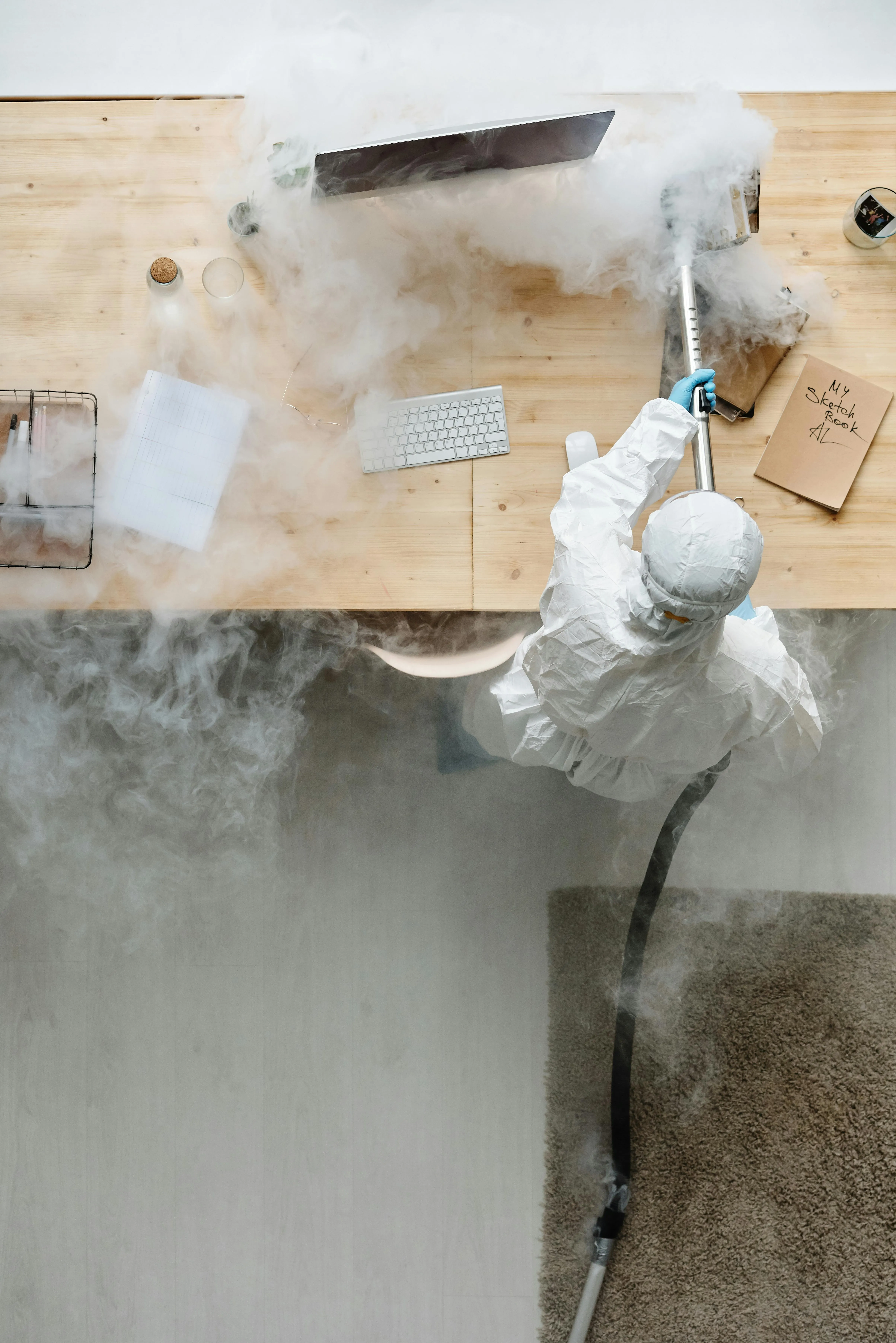 Specialized deep sanitizing and steam cleaning of a workspace